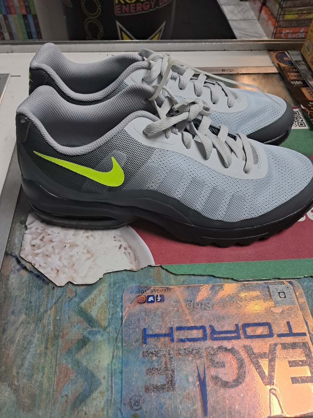 Nike Men’s Gray Mesh Athletic Shoes with Volt Swoosh